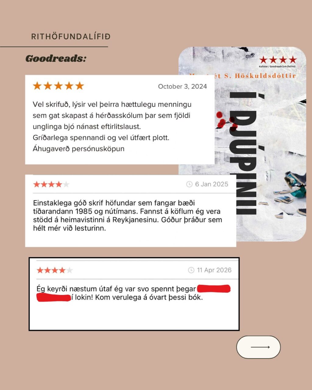 Vangaveltur dagsins 🤓

Nú styttist í útgáfu og ekki laust við frumsýningarkvíða. Þá er ágætt að skreyta sig aðeins með þeim fjöðrum sem til eru 🤗🪶

#rithöfundalífið 
#jólabókaflóð 
#bookstagram 
#bókagramm 
#eldurinn