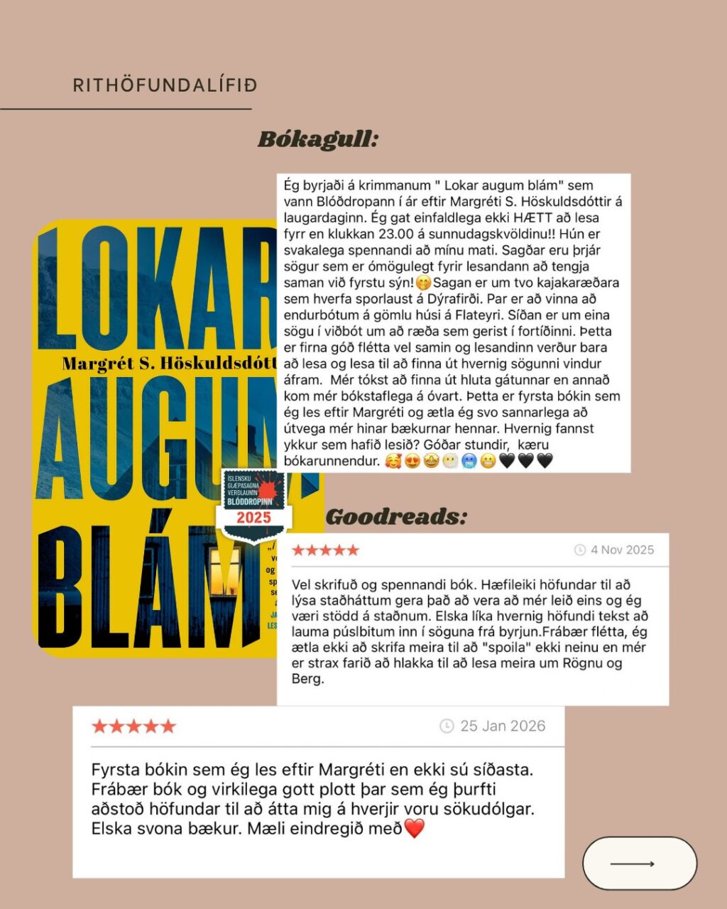 Vangaveltur dagsins 🤓

Nú styttist í útgáfu og ekki laust við frumsýningarkvíða. Þá er ágætt að skreyta sig aðeins með þeim fjöðrum sem til eru 🤗🪶

#rithöfundalífið 
#jólabókaflóð 
#bookstagram 
#bókagramm 
#eldurinn